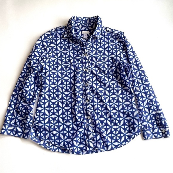 Chicos Blue White Shibori Print Button Up Size 1 Small - Picture 1 of 15